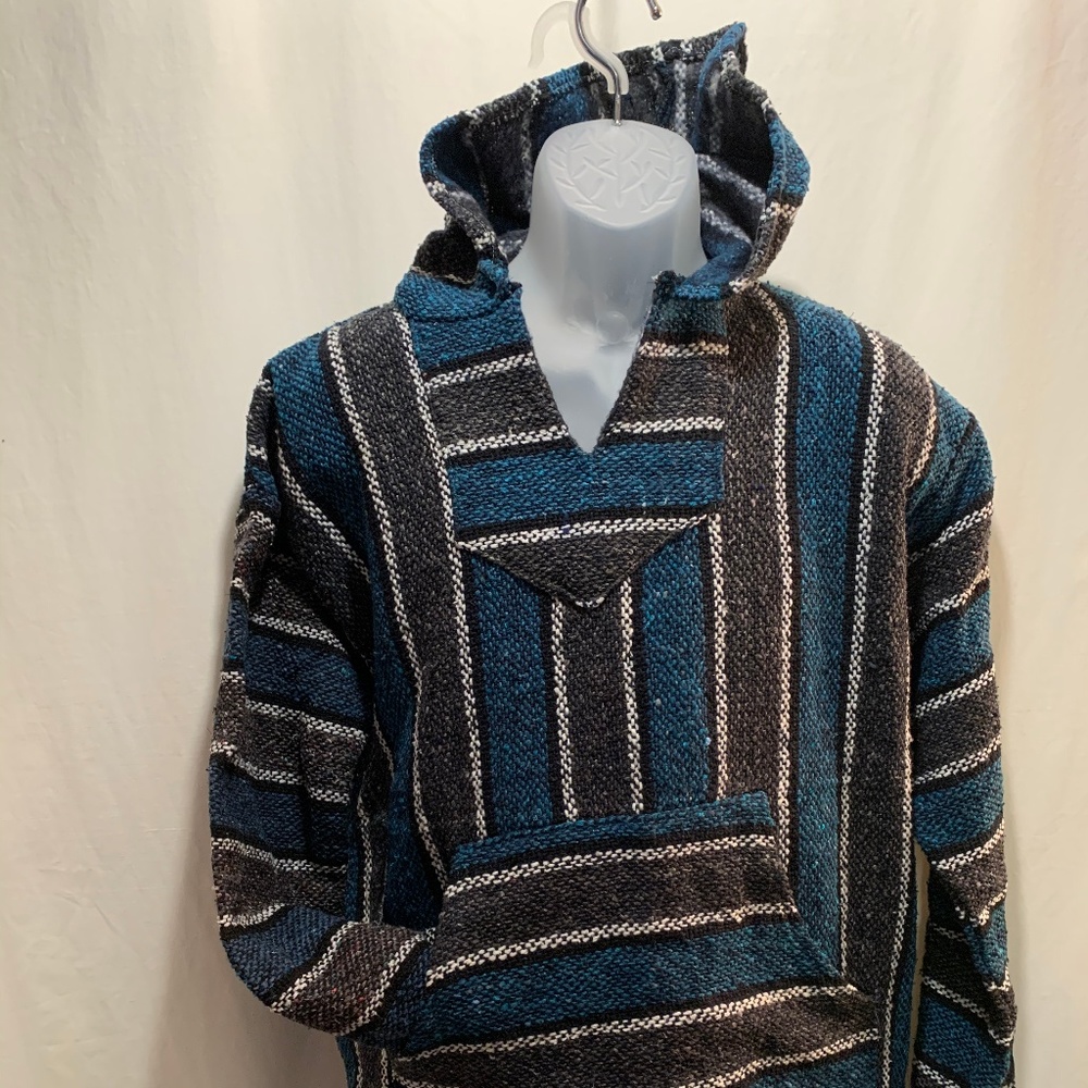 Franks Textiles L Baja Hoodie Gray Blue Mexican